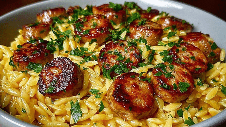 garlic butter sausage and orzo