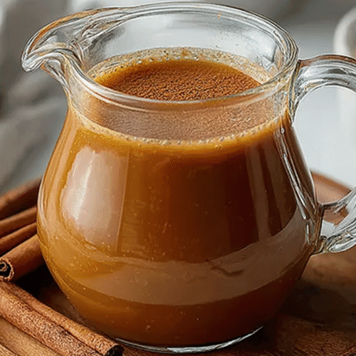 Homemade pumpkin marshmallow coffee syrup in a glass jar surrounded by cinnamon sticks and marshmallows.
