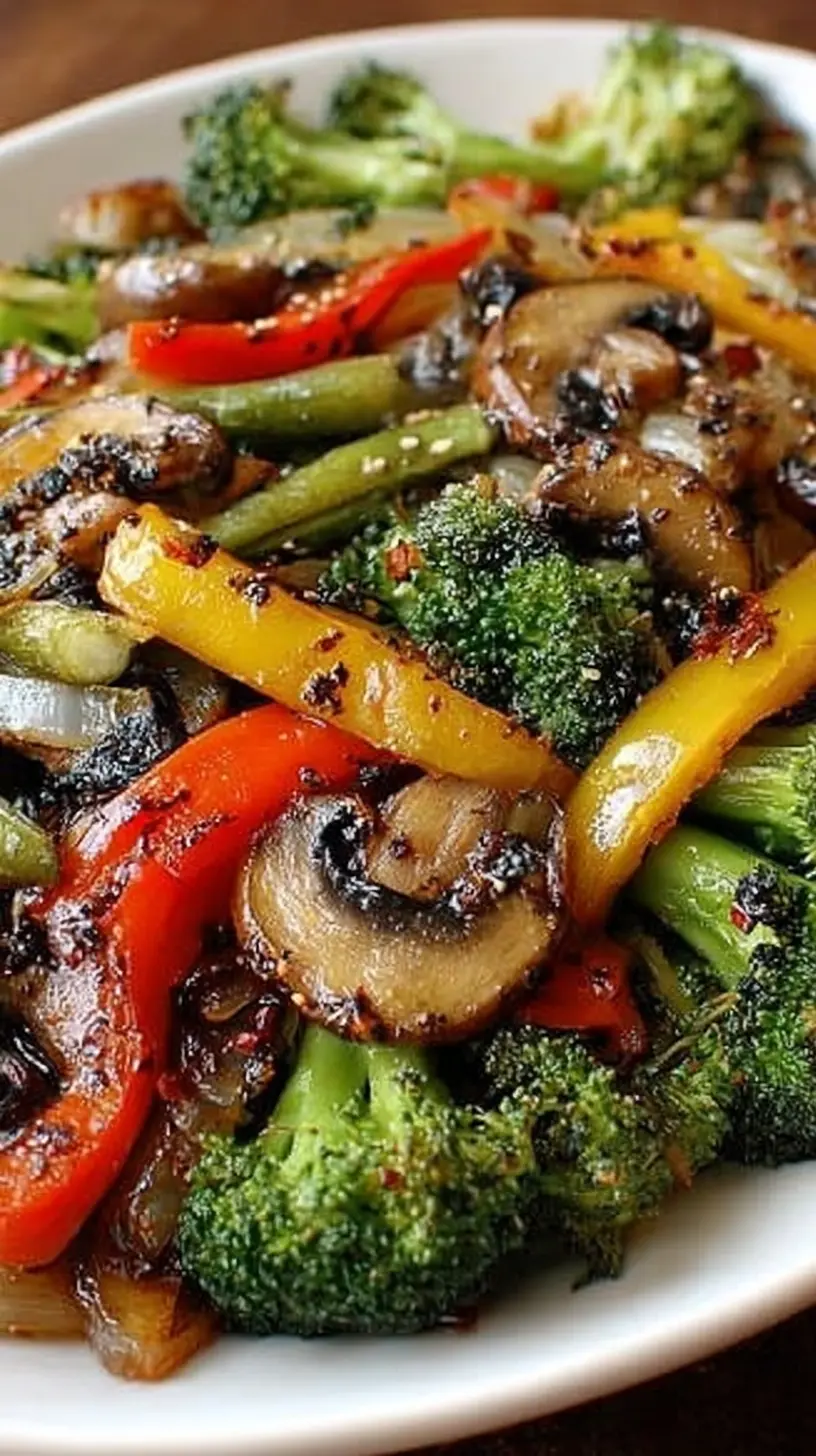 “Healthy Sautéed Vegetables – Quick, Flavorful & Nutritious Side” with broccoli, bell peppers, mushrooms, onions, and green beans seared in a hot skillet until tender-crisp and lightly charred.