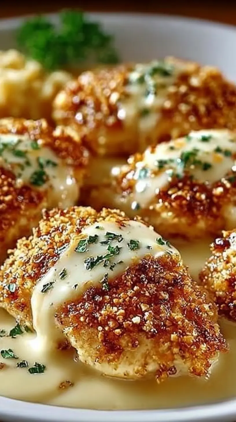 “Longhorn Steakhouse Parmesan Chicken” featuring crispy golden chicken cutlets topped with creamy Parmesan sauce and fresh herbs, served on a white plate.