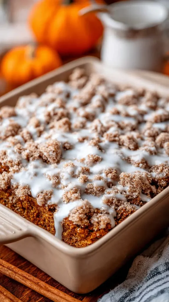 Pumpkin Coffee Cake with Cinnamon Streusel & Vanilla Glaze