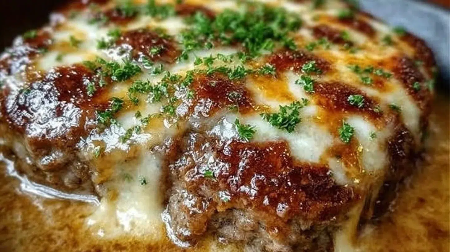 Delicious Amish Hamburger Steak Bake served with sides on a rustic table.