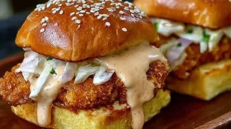 Bang Bang Chicken Sliders served on a platter with garnishes.