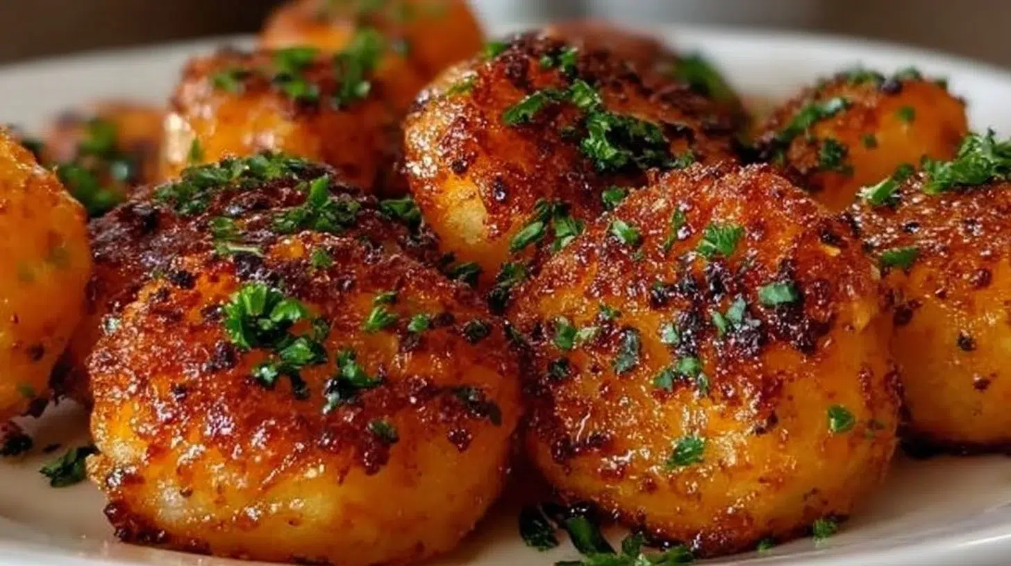 Plate of crispy butternut squash tots served with dipping sauce