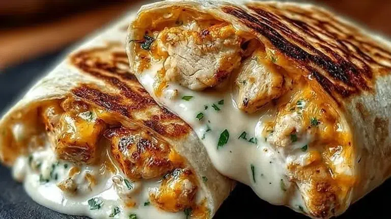 Cheesy chicken garlic wraps served with fresh vegetables and dipping sauce