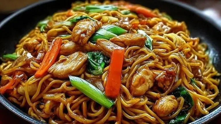 Delicious Chicken Lo Mein dish with colorful vegetables and stir-fried noodles