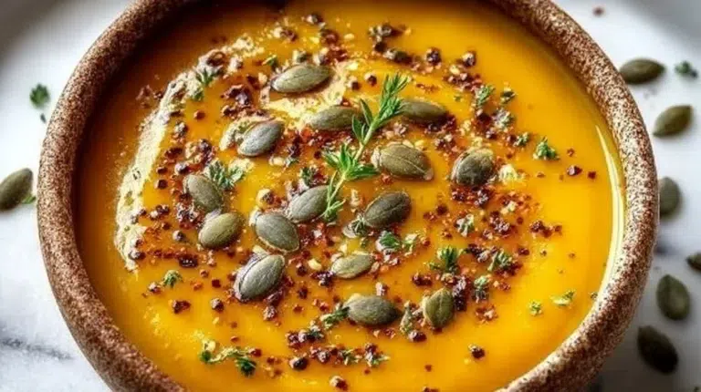 Creamy cottage cheese butternut squash soup served in a bowl