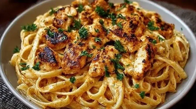 Delicious Cowboy Butter Chicken Linguine garnished with herbs