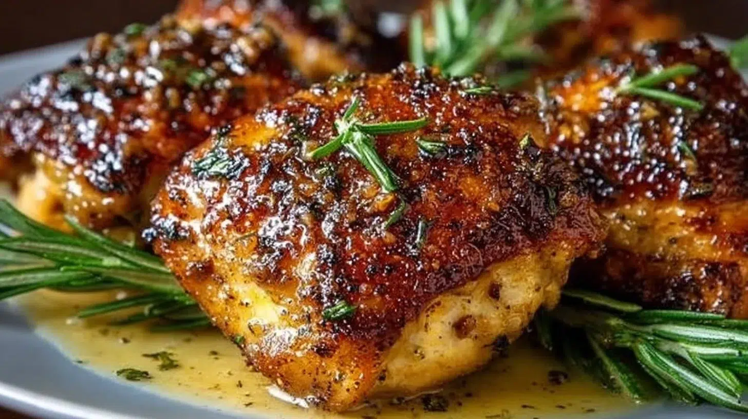 Creamy Brown Sugar Dijon Chicken Thighs served on a plate