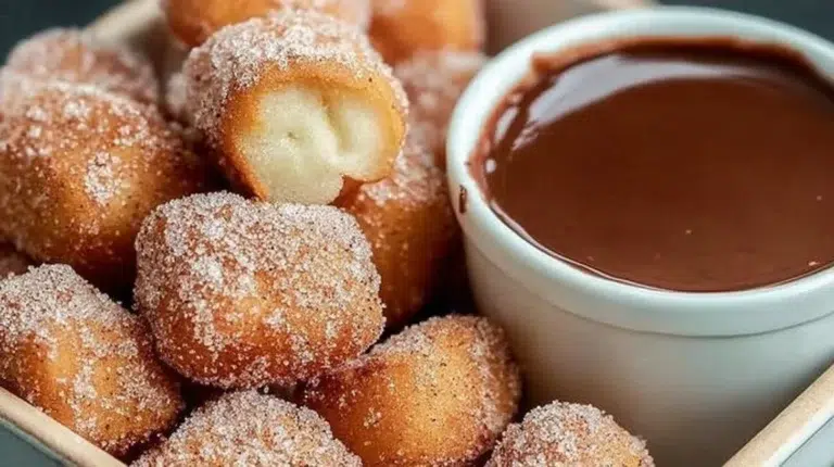 Crispy air fryer churro bites served with dipping sauce