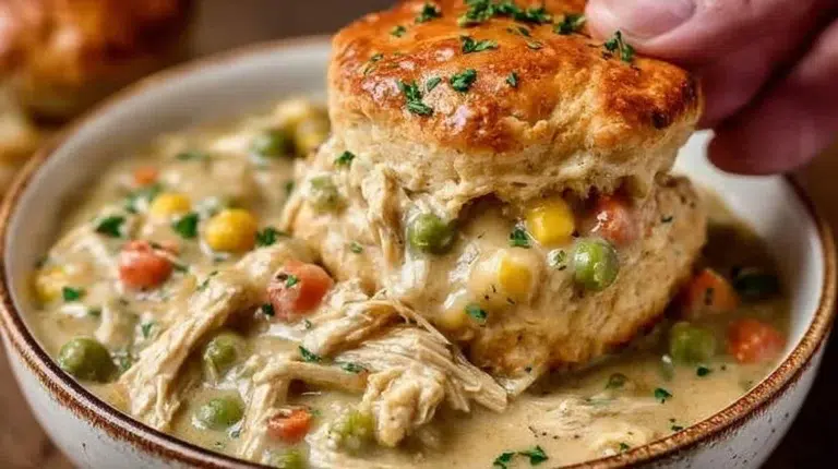 Delicious Crock Pot Chicken Pot Pie served in a bowl, showcasing its creamy filling.