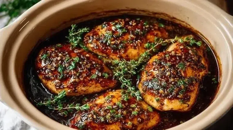 Delicious Crockpot Honey Garlic Chicken ready to serve with vegetables