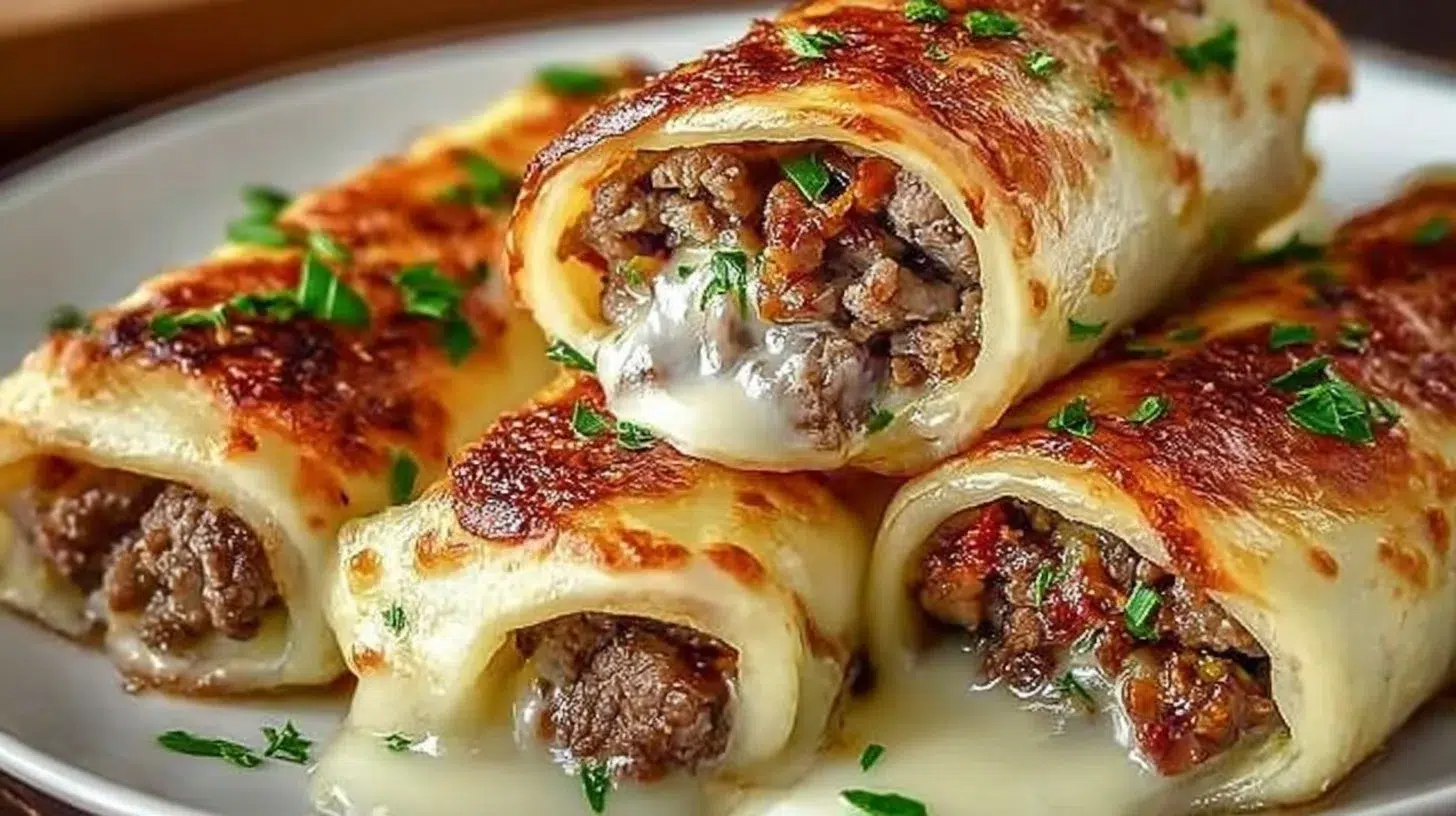 Keto Philly Cheesesteak Roll Ups on a plate, garnished and ready to eat.