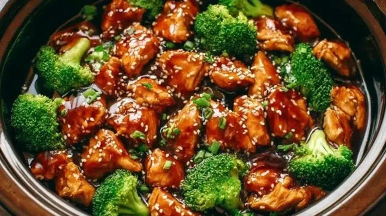 Crockpot teriyaki chicken served with rice and vegetables