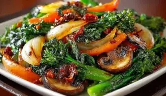 Colorful sautéed vegetables in a skillet, showcasing healthy meal prep.