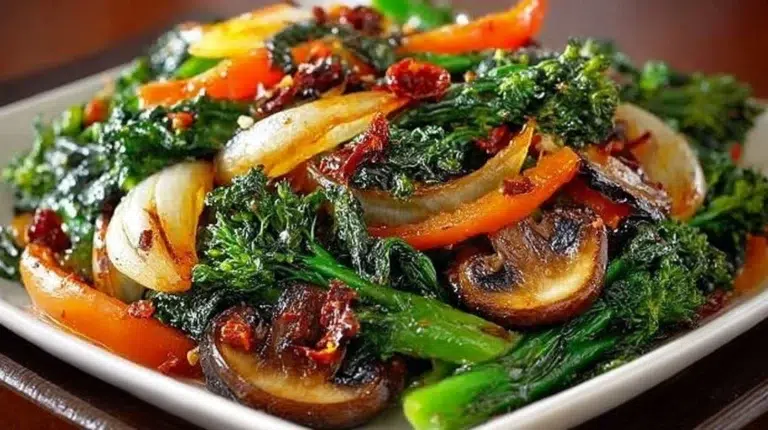 Colorful sautéed vegetables in a skillet, showcasing healthy meal prep.