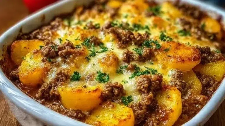 Delicious Hobo Casserole made with ground beef and vegetables