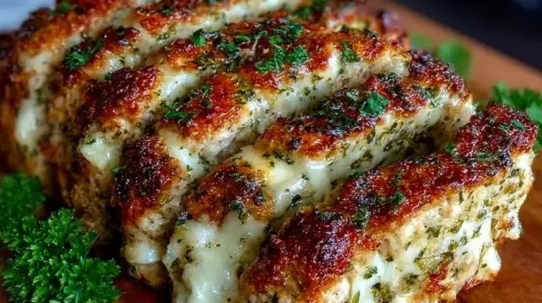 Italian Chicken Meatloaf served with herbs and marinara sauce