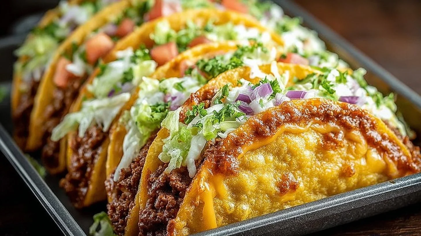 Oven-baked cheesy tacos, crispy and loaded with toppings on a plate