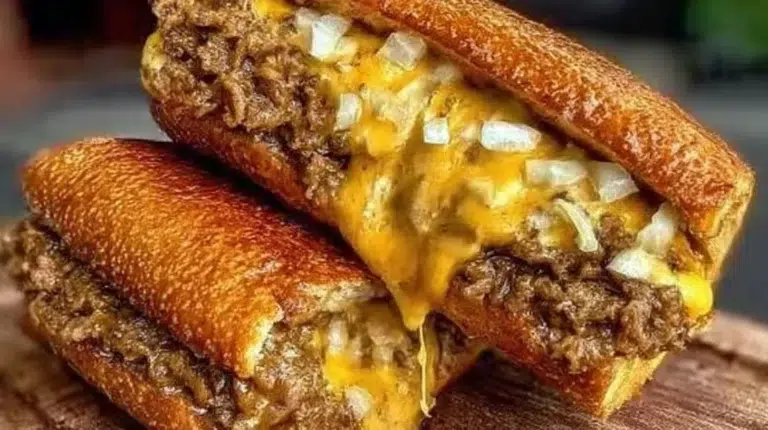 Philly Cheesesteak Sloppy Joes served on a plate with toppings