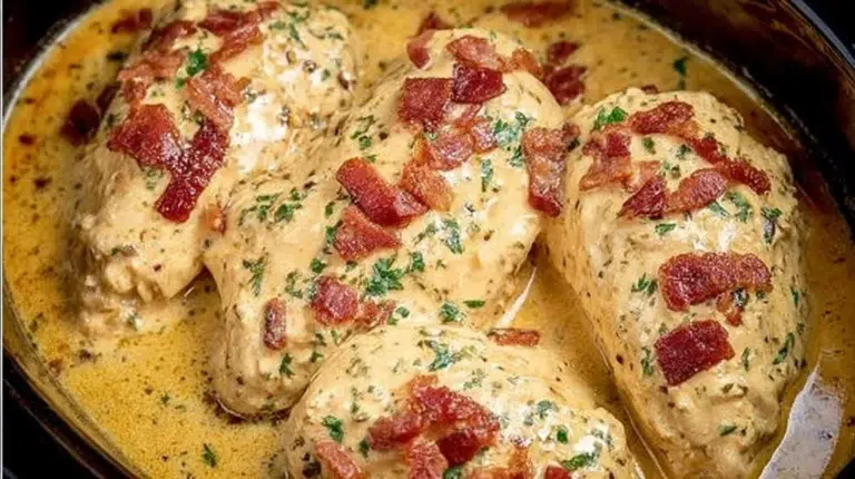 Delicious Slow Cooker Crack Chicken served on a plate with herbs and spices.