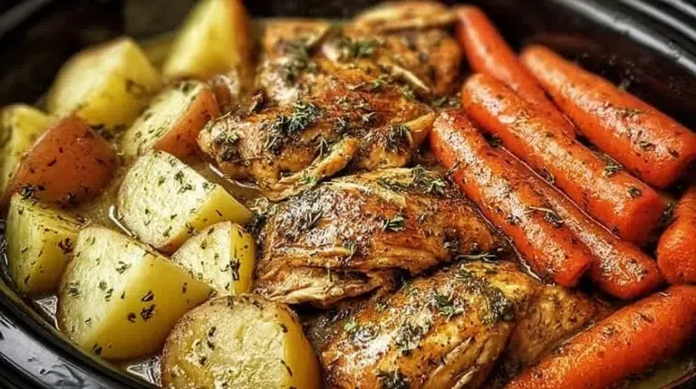 Slow cooker garlic butter chicken served with vegetables