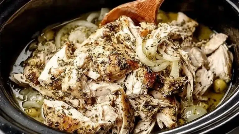 Slow Cooker Greek Chicken with herbs and spices in a bowl