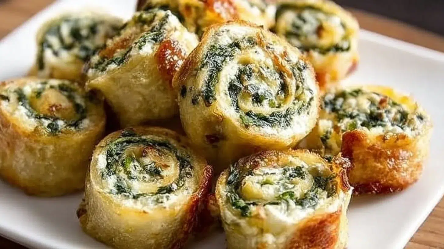 Bite-sized pinwheels with spinach dip filling for appetizers