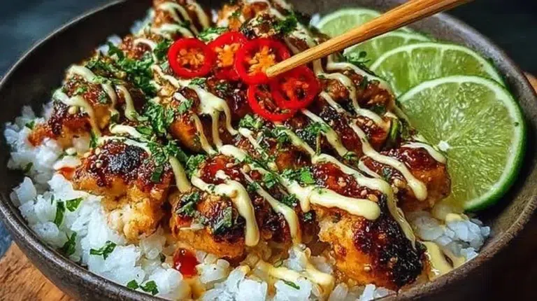 Sweet Chili Chicken Bowl with Coconut Lime Drizzle, vibrant and delicious meal