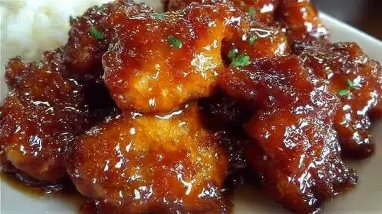 Sweet Hawaiian Crock Pot Chicken dish served in a bowl with tropical garnishes.