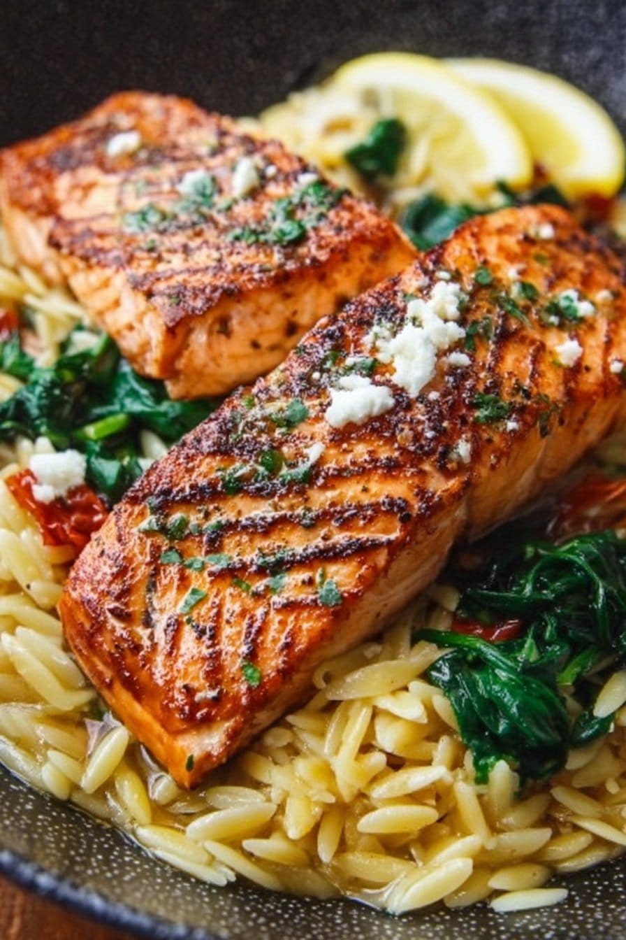 Mediterranean Salmon with Lemon Orzo