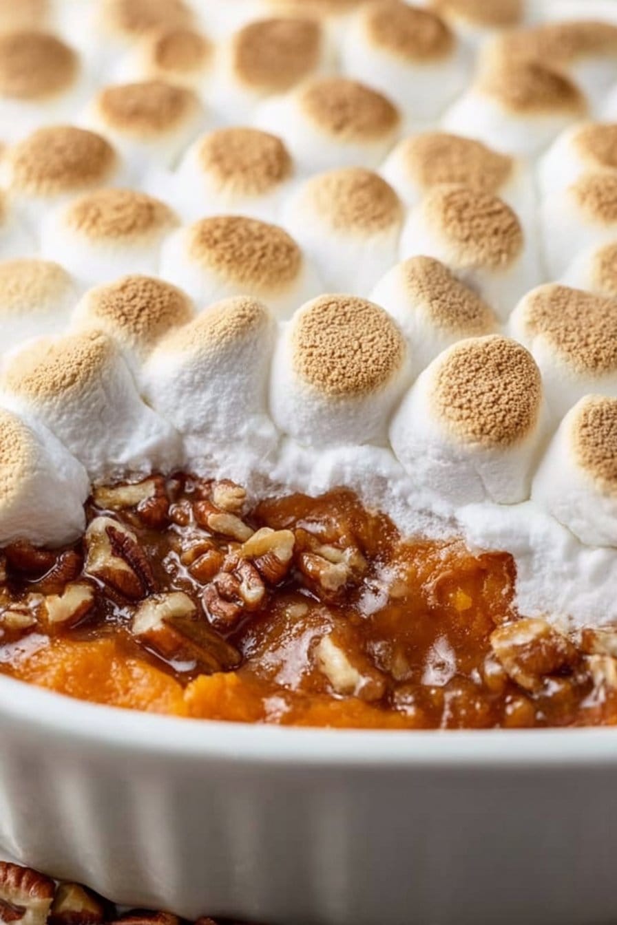Sweet Potato Casserole with Marshmallows and Pecans