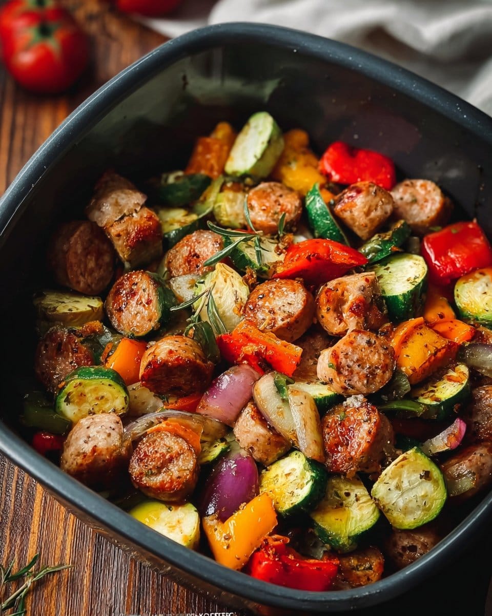 10 Minute Air Fryer Chicken Sausage and Veggies