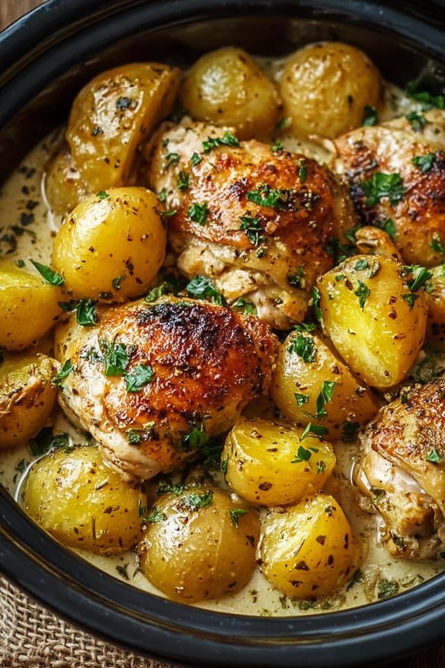 Garlic Parmesan Crockpot Chicken and Potatoes