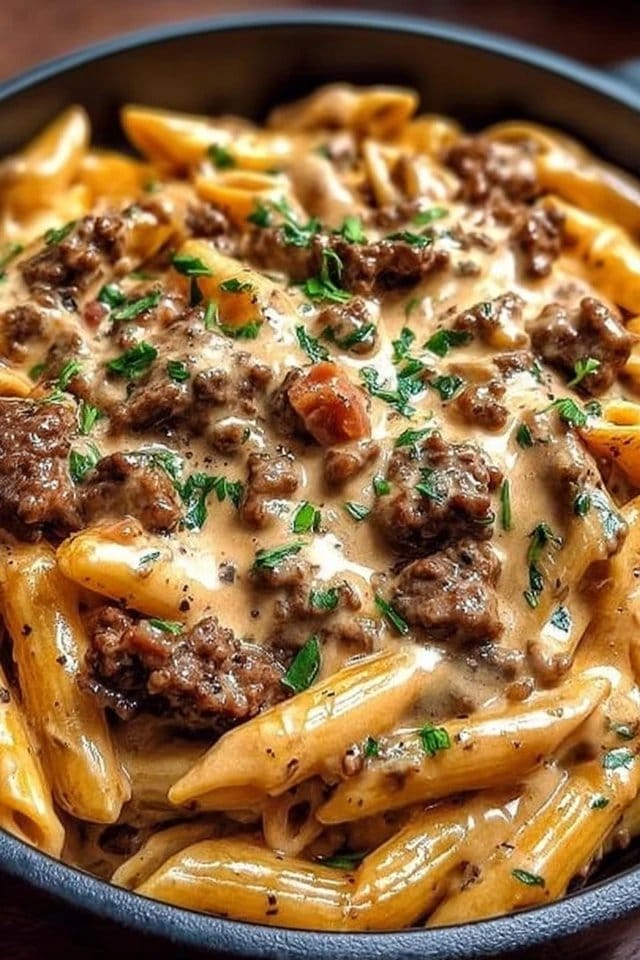 High Protein Creamy Beef Pasta
