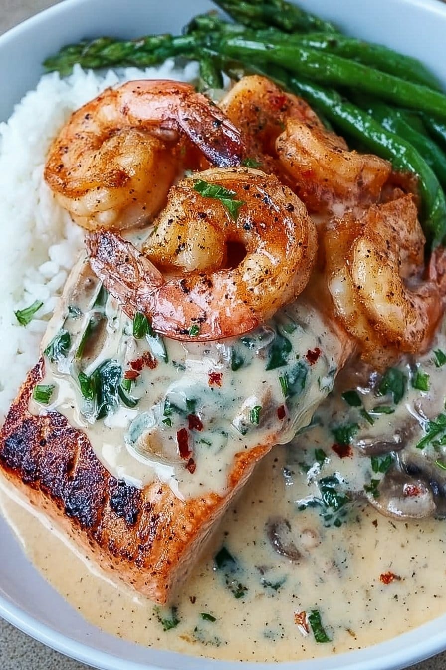 Cajun Shrimp and Salmon with Garlic Cream Sauce