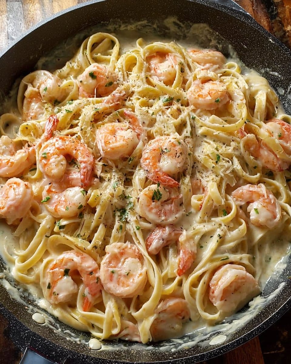One Pan Shrimp Fettuccine Alfredo