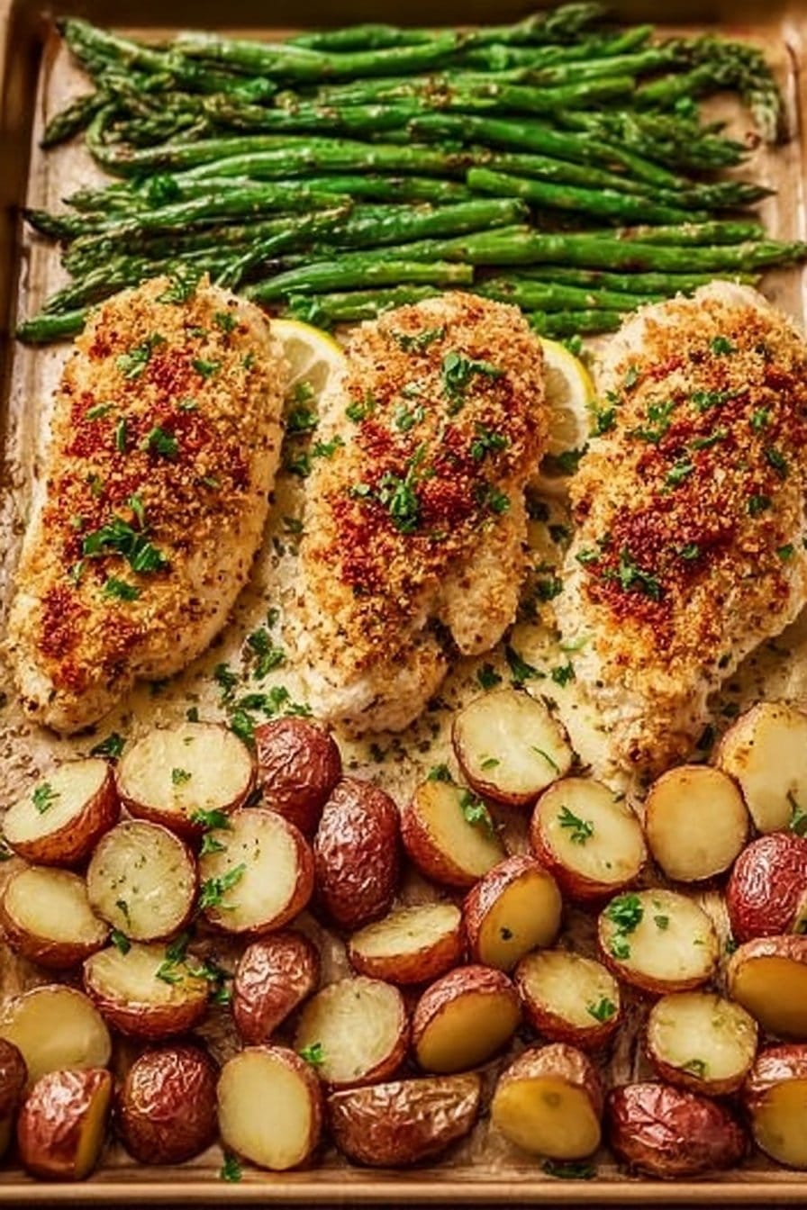 Parmesan Crusted Chicken Sheet Pan Dinner