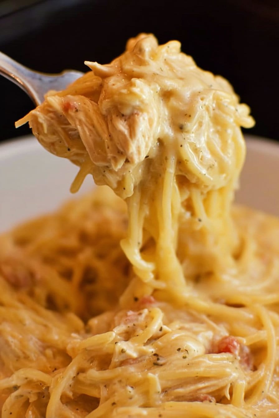 Crock Pot Cheesy Chicken Spaghetti