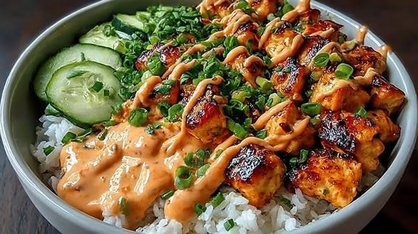 Delicious Bang Bang Chicken Bowl with vibrant ingredients and flavors.