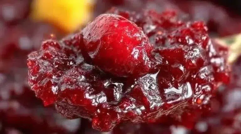 Delicious homemade cranberry sauce served in a bowl