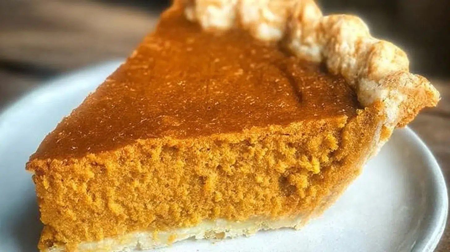 Delicious slice of the best pumpkin pie topped with whipped cream