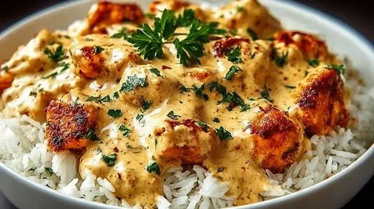 Delicious plate of smothered chicken and rice served with rich gravy