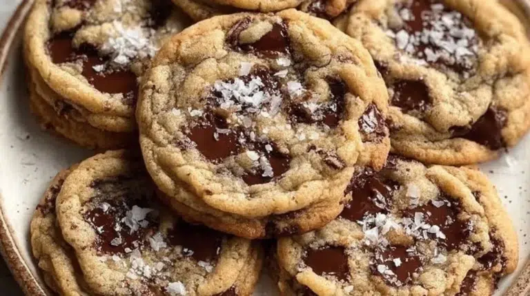 Delicious brown butter chocolate chip cookies freshly baked on a cooling rack.