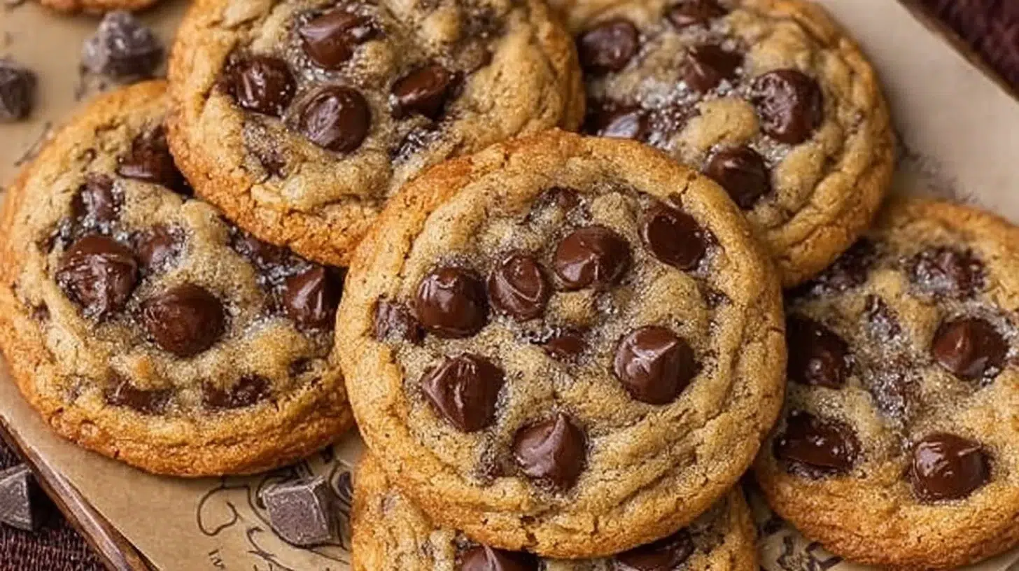 Brown butter sourdough discard chocolate chip cookies on a plate