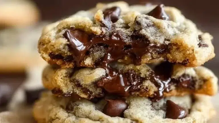Freshly baked chocolate chip cookies on a baking tray