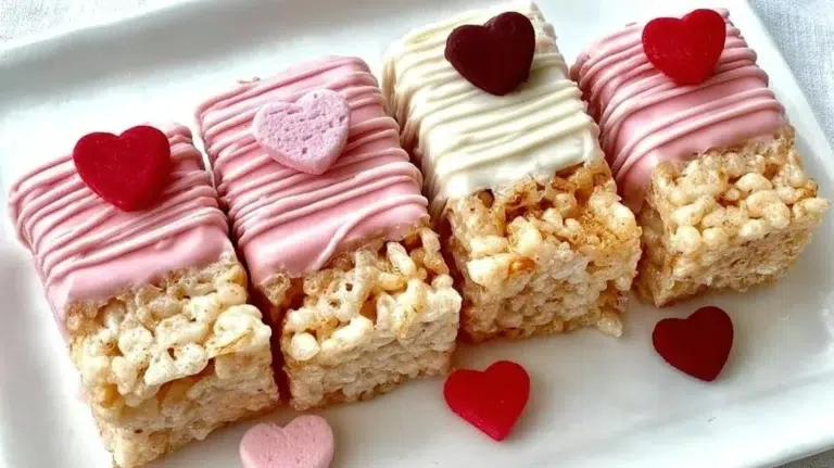 Delicious chocolate dipped Rice Krispie treats on a white plate