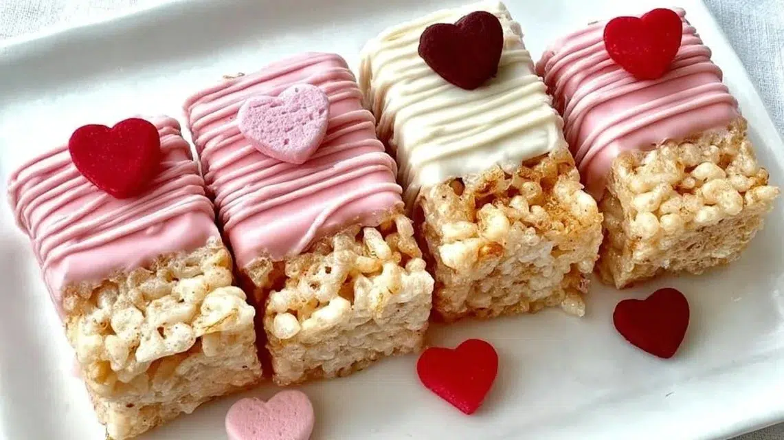 Delicious chocolate dipped Rice Krispie treats on a white plate