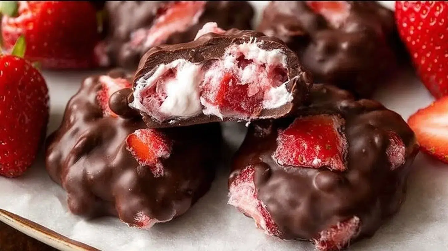 Chocolate strawberry yogurt clusters recipe with fresh strawberries and yogurt