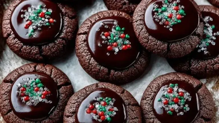 Freshly baked Chocolate Thumbprint Cookies with a chocolate filling